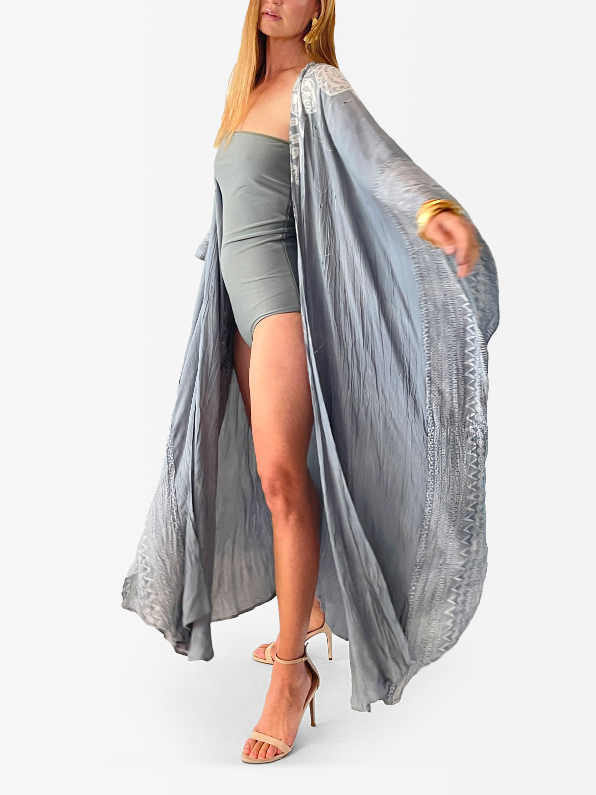 VACANCES Penelope Kimono Silk Caftan Vintage Denim side